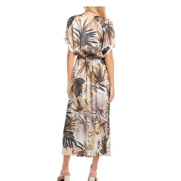 Karen Kane Cream and Brown Sundress with Dolman Sleeves and V-Neck - Picture 2 of 8